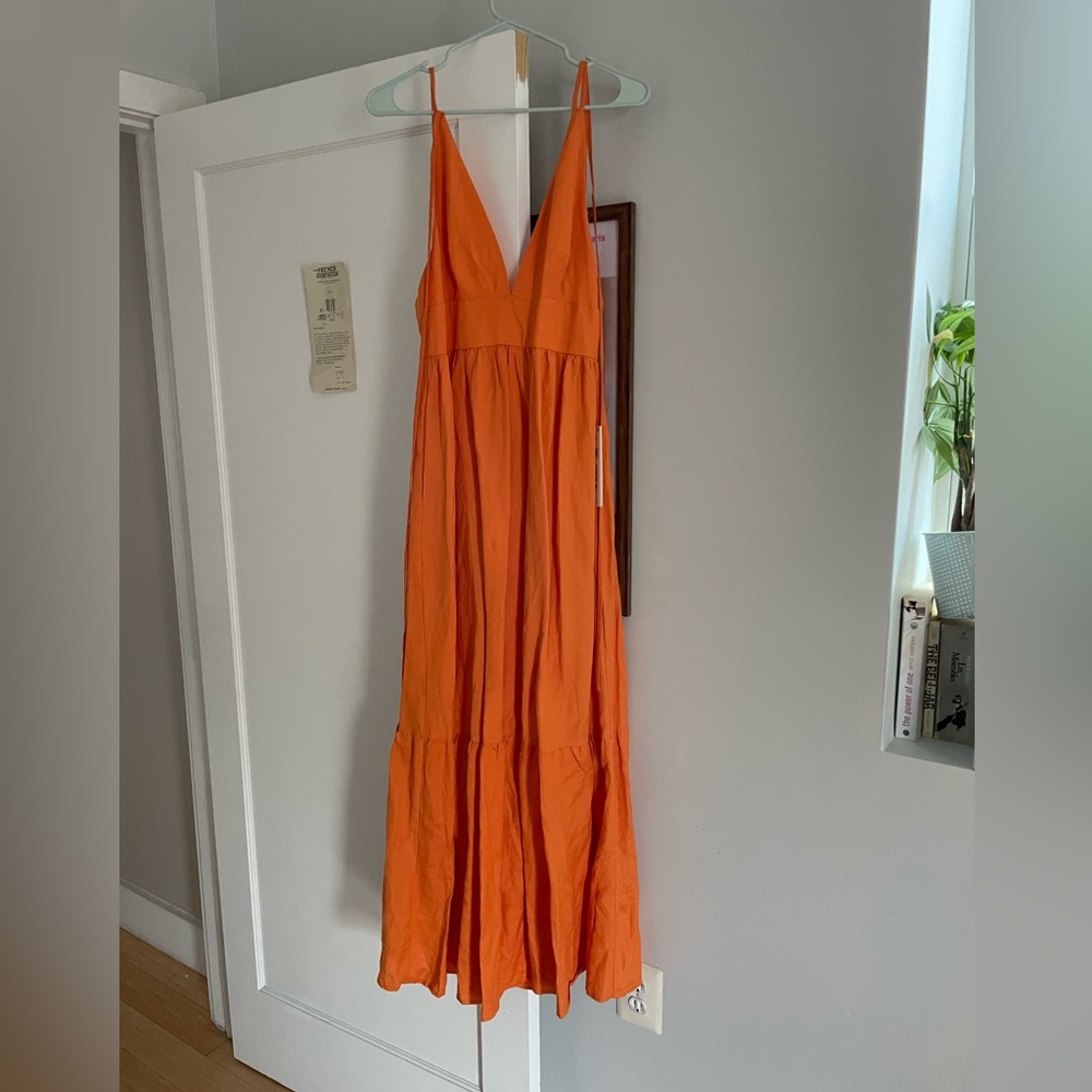 Floor Length Orange Aqua Dress